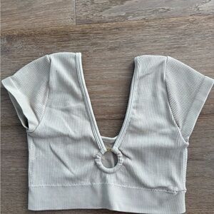 Urban Outfitters Cream Ribbed Deep V Crop Top